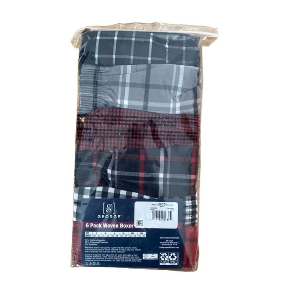 George Men's Woven Boxers 6-Pack Plaid Odor Control Tagless 32-34 New Size M - Picture 2 of 2